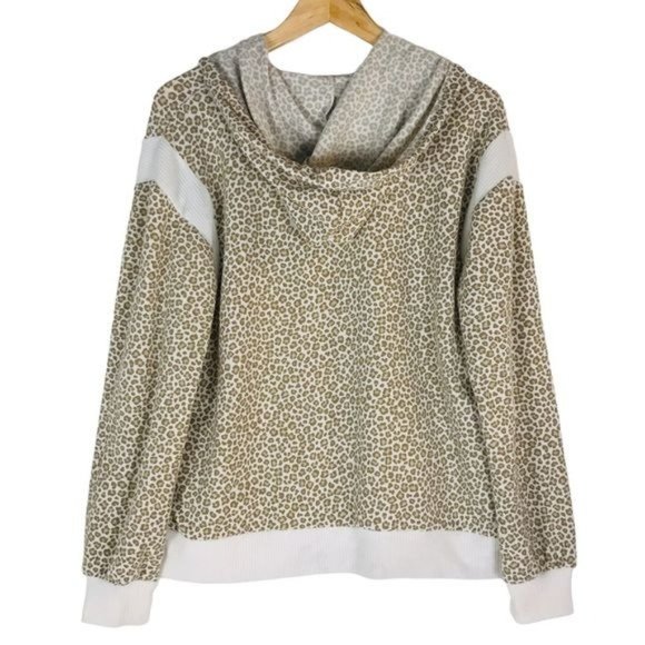 C&C CALIFORNIA Leopard Print Zip Front Hooded Sweater Jacket Size Medium - Picture 6 of 7